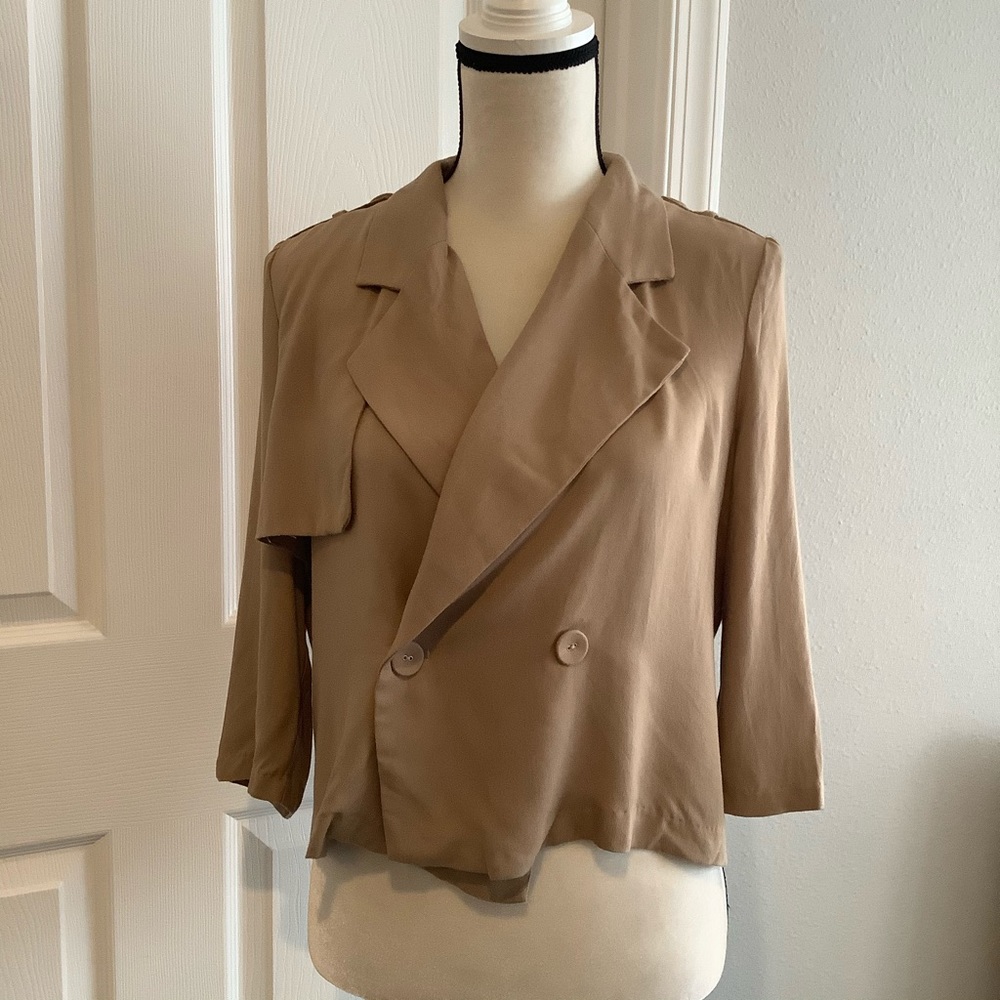 NWT AUDREY 3+1 Double Breasted Drape Cropped Sleeve Jacket